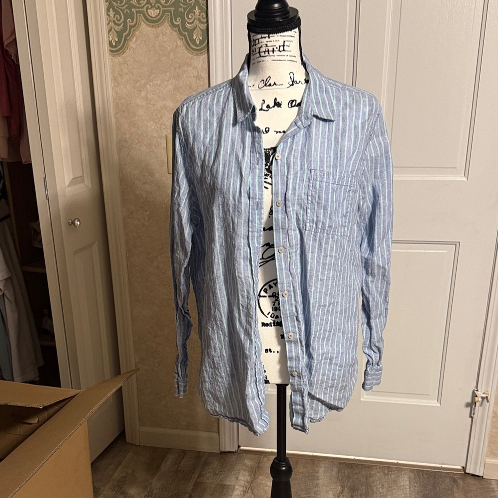 Southern Tide Light Blue Striped Women's Button Down Shirt
